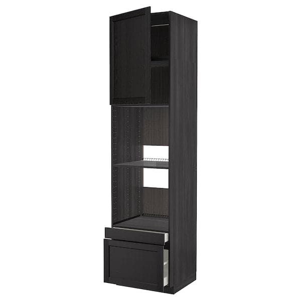 METOD / MAXIMERA - Hi cab f ov/combi ov w dr/2 drwrs, black/Lerhyttan black stained, 60x60x240 cm