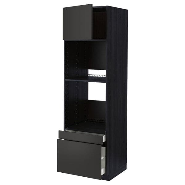 Ikea METOD / MAXIMERA - Hi cab f ov/combi ov w dr/2 drwrs, black/Nickebo matt anthracite, 60x60x200 cm