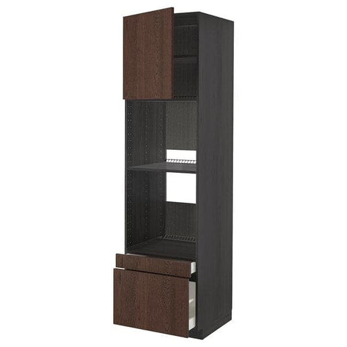 METOD / MAXIMERA hi cab f ov/combi ov w dr/2 drwrs, black/Sinarp brown, 60x60x220 cm