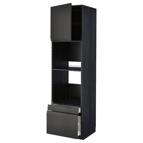 METOD / MAXIMERA - Hi cab f ov/combi ov w dr/2 drwrs, black/Upplöv matt anthracite , 60x60x220 cm