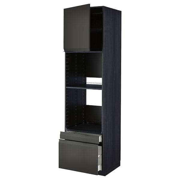 METOD / MAXIMERA - Hi cab f ov/combi ov w dr/2 drwrs, black/Upplöv matt anthracite , 60x60x220 cm