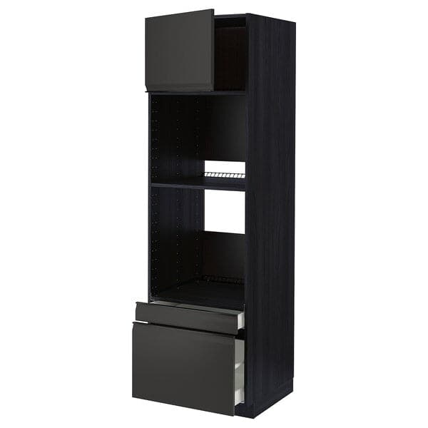 METOD / MAXIMERA - Hi cab f ov/combi ov w dr/2 drwrs, black/Upplöv matt anthracite, 60x60x200 cm - best price from Maltashopper.com 39495401