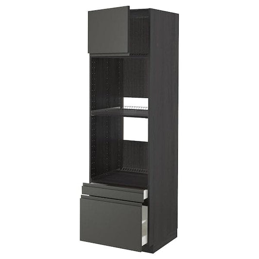Ikea METOD / MAXIMERA - Hi cab f ov/combi ov w dr/2 drwrs, black/Voxtorp dark grey, 60x60x200 cm