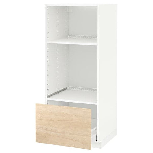 METOD / MAXIMERA - High cab for oven/micro w drawer, white/Askersund light ash effect, 60x60x140 cm