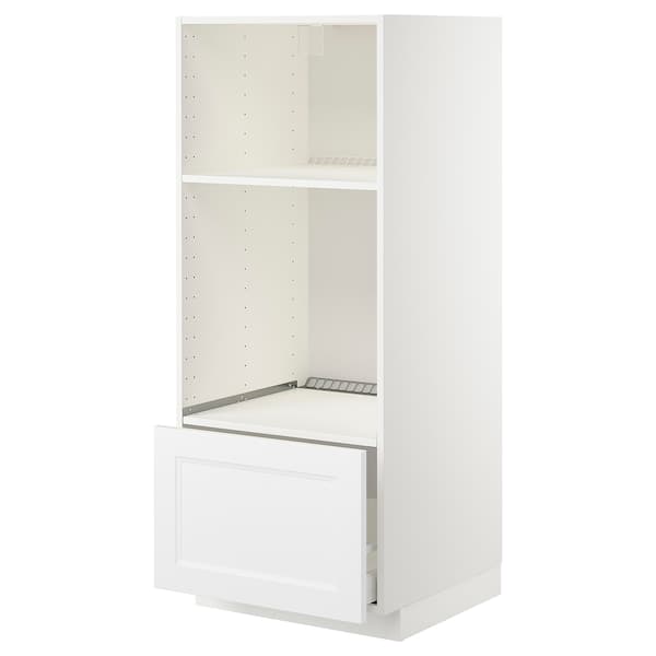 Ikea METOD / MAXIMERA - High cab for oven/micro w drawer, white/Axstad matt white, 60x60x140 cm