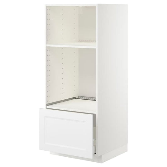 Ikea METOD / MAXIMERA - High cab for oven/micro w drawer, white/Axstad matt white, 60x60x140 cm