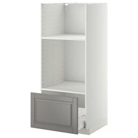 METOD / MAXIMERA - High cab for oven/micro w drawer, white/Bodbyn grey , 60x60x140 cm - best price from Maltashopper.com 99118982
