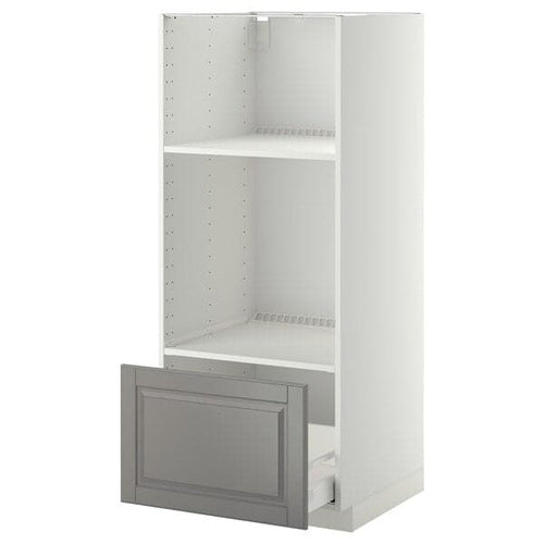 METOD / MAXIMERA - High cab for oven/micro w drawer, white/Bodbyn grey , 60x60x140 cm