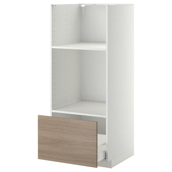 METOD / MAXIMERA Mobile oven/micro with drawer - white/Brokhult light gray 60x60x140 cm - best price from Maltashopper.com 39118975