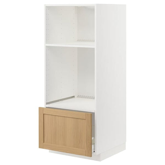 Ikea METOD / MAXIMERA - High cab for oven/micro w drawer, white/Forsbacka oak, 60x60x140 cm