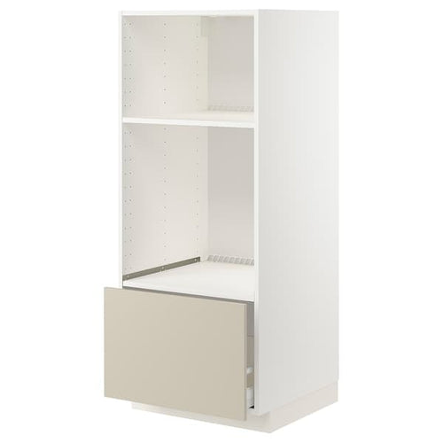 METOD / MAXIMERA - High cab for oven/micro w drawer, white/Havstorp beige, 60x60x140 cm