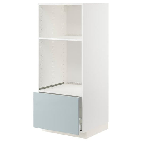 METOD / MAXIMERA - High cab for oven/micro w drawer, white/Kallarp light grey-blue , 60x60x140 cm
