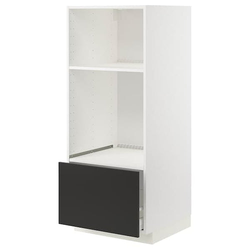 METOD / MAXIMERA - High cab for oven/micro w drawer, white/Nickebo matt anthracite , 60x60x140 cm
