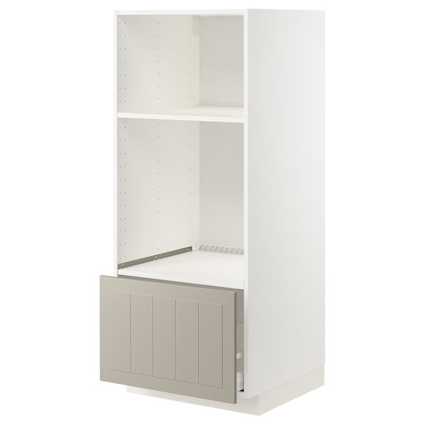 METOD / MAXIMERA - High cab for oven/micro w drawer, white/Stensund beige , 60x60x140 cm - best price from Maltashopper.com 59407922