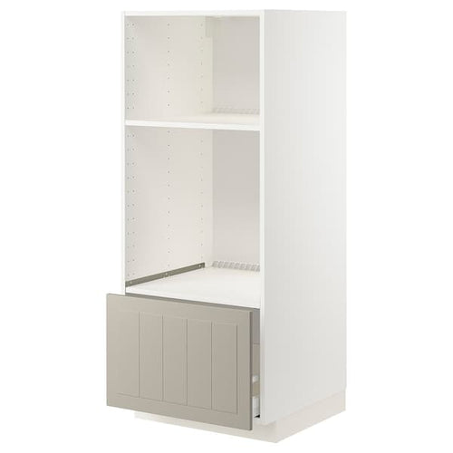 METOD / MAXIMERA - High cab for oven/micro w drawer, white/Stensund beige , 60x60x140 cm
