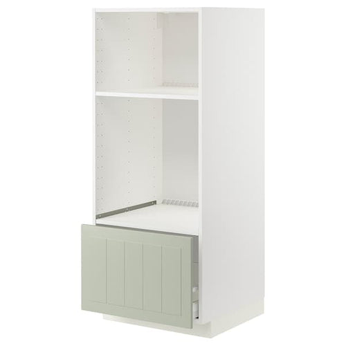 METOD / MAXIMERA - METOD / MAXIMERA High cab for oven/micro w drawer, white/Stensund light green, 60x60x140 cm