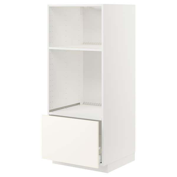 METOD / MAXIMERA - High cab for oven/micro w drawer, white/Vallstena white, 60x60x140 cm - best price from Maltashopper.com 39507055