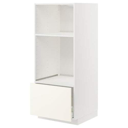 METOD / MAXIMERA - High cab for oven/micro w drawer, white/Vallstena white, 60x60x140 cm