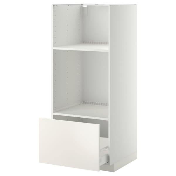 METOD / MAXIMERA - High cab for oven/micro w drawer, white/Veddinge white, 60x60x140 cm