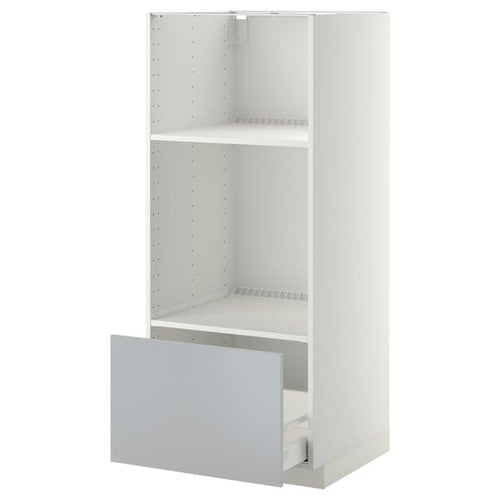METOD / MAXIMERA - High cab for oven/micro w drawer, white/Veddinge grey, 60x60x140 cm