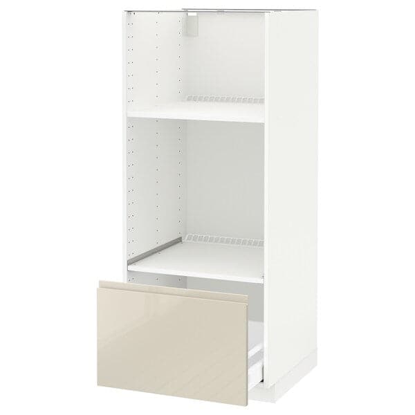 Ikea METOD / MAXIMERA - High cab for oven/micro w drawer, white/Voxtorp high-gloss light beige, 60x60x140 cm