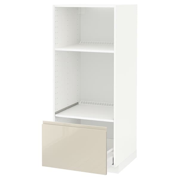 Ikea METOD / MAXIMERA - High cab for oven/micro w drawer, white/Voxtorp high-gloss light beige, 60x60x140 cm