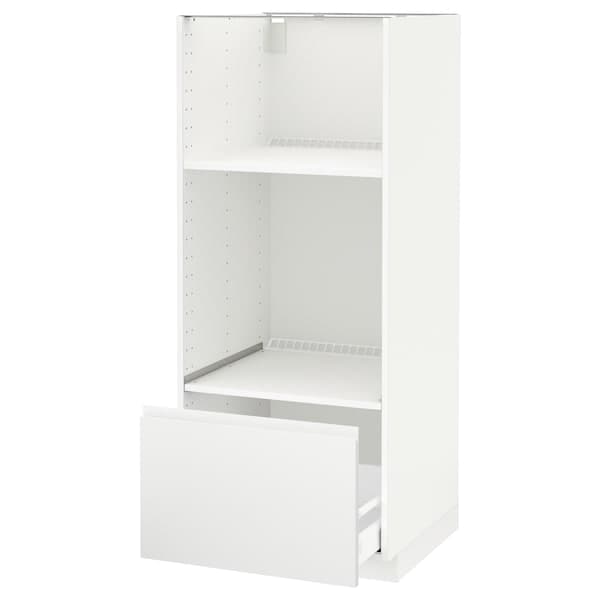 METOD / MAXIMERA - High cab for oven/micro w drawer, white/Voxtorp matt white , 60x60x140 cm