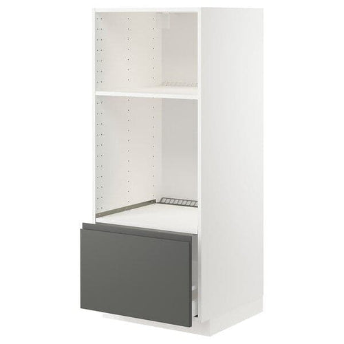 METOD / MAXIMERA - High cab for oven/micro w drawer, white/Voxtorp dark grey , 60x60x140 cm