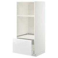 METOD / MAXIMERA - High cab for oven/micro w drawer, white/Voxtorp high-gloss/white, 60x60x140 cm - best price from Maltashopper.com 69254061
