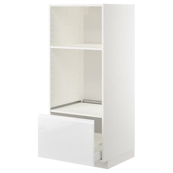 METOD / MAXIMERA - METOD / MAXIMERA High cab for oven/micro w drawer, white/Voxtorp high-gloss/white, 60x60x140 cm