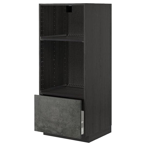 METOD / MAXIMERA Oven/micro cabinet with drawer - black/Kalhyttan cement effect dark grey 60x60x140 cm ,