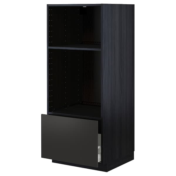 Ikea METOD / MAXIMERA - High cab for oven/micro w drawer, black/Nickebo matt anthracite, 60x60x140 cm