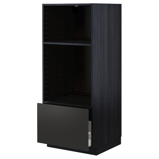 Ikea METOD / MAXIMERA - High cab for oven/micro w drawer, black/Nickebo matt anthracite, 60x60x140 cm