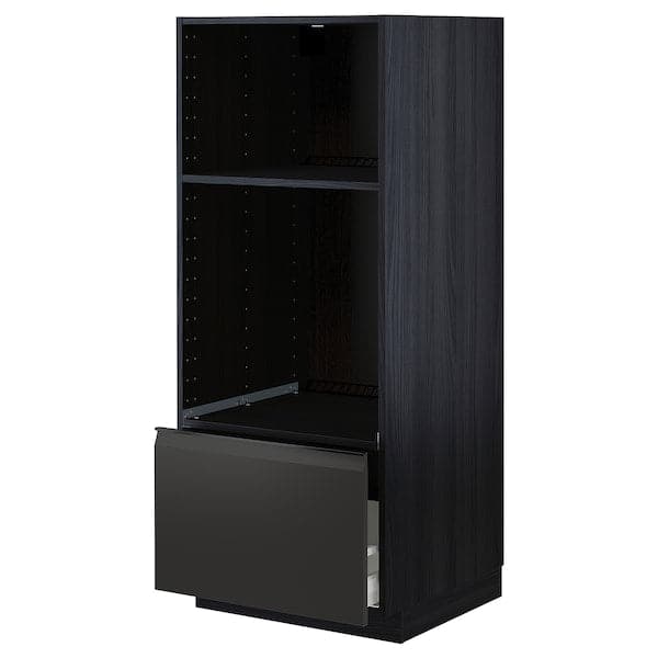 Ikea METOD / MAXIMERA - High cab for oven/micro w drawer, black/Upplöv matt anthracite , 60x60x140 cm