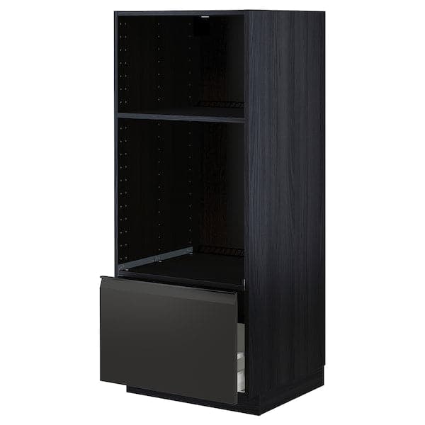 METOD / MAXIMERA - High cab for oven/micro w drawer, black/Upplöv matt anthracite , 60x60x140 cm - best price from Maltashopper.com 79495545