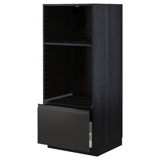 Ikea METOD / MAXIMERA - High cab for oven/micro w drawer, black/Upplöv matt anthracite , 60x60x140 cm