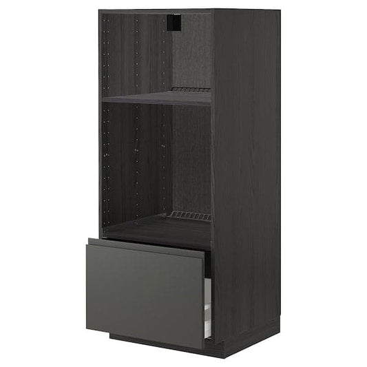 Ikea METOD / MAXIMERA - High cab for oven/micro w drawer, black/Voxtorp dark grey , 60x60x140 cm