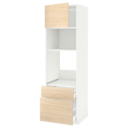 Ikea METOD / MAXIMERA - High cab f oven/micro w dr/2 drwrs, white/Askersund light ash effect, 60x60x200 cm