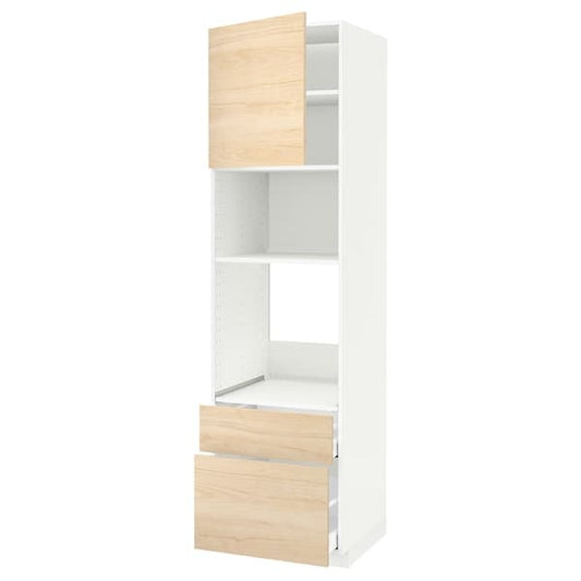 METOD / MAXIMERA - High cab f oven/micro w dr/2 drwrs, white/Askersund light ash effect, 60x60x220 cm - best price from Maltashopper.com 49454184