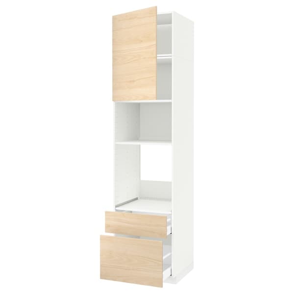 METOD / MAXIMERA - High cab f oven/micro w dr/2 drwrs, white/Askersund light ash effect, 60x60x240 cm - best price from Maltashopper.com 09469088