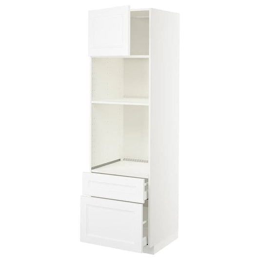 METOD / MAXIMERA - High cab f oven/micro w dr/2 drwrs, white/Axstad matt white, 60x60x200 cm - best price from Maltashopper.com 59455673