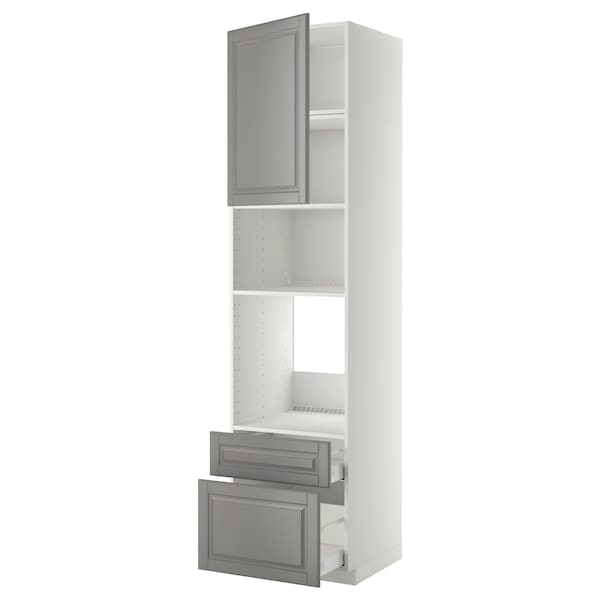METOD / MAXIMERA - High cab f oven/micro w dr/2 drwrs, white/Bodbyn grey, 60x60x240 cm - best price from Maltashopper.com 89468259
