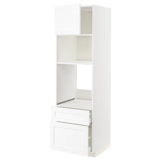 Ikea METOD / MAXIMERA - High cab f oven/micro w dr/2 drwrs, white Enköping/white wood effect, 60x60x200 cm