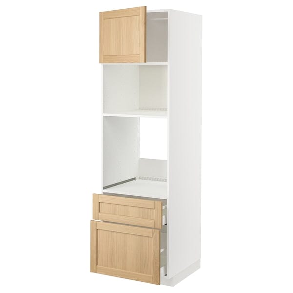 Ikea METOD / MAXIMERA - High cab f oven/micro w dr/2 drwrs, white/Forsbacka oak, 60x60x200 cm