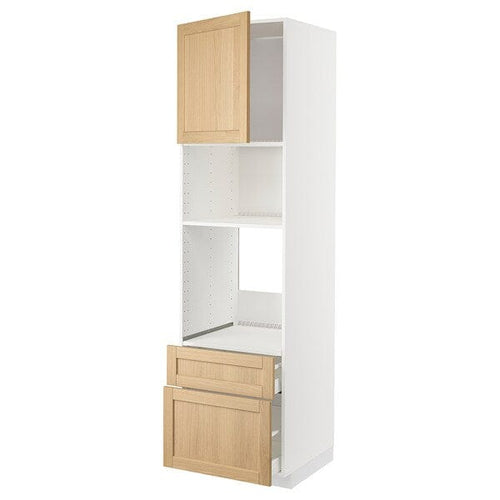 METOD / MAXIMERA - METOD / MAXIMERA High cab f oven/micro w dr/2 drwrs, white/Forsbacka oak, 60x60x220 cm