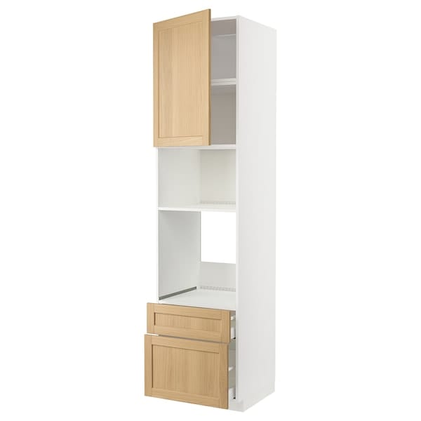 Ikea METOD / MAXIMERA - High cab f oven/micro w dr/2 drwrs, white/Forsbacka oak, 60x60x240 cm