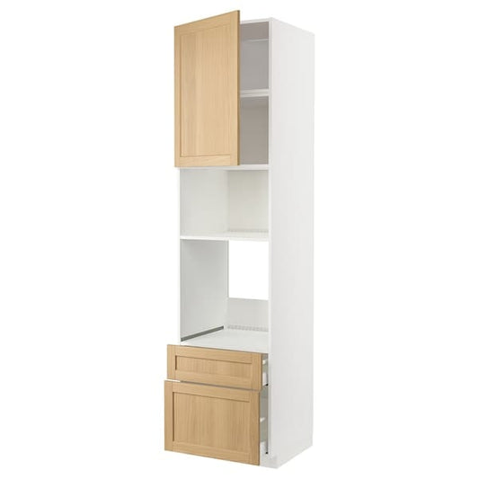Ikea METOD / MAXIMERA - High cab f oven/micro w dr/2 drwrs, white/Forsbacka oak, 60x60x240 cm