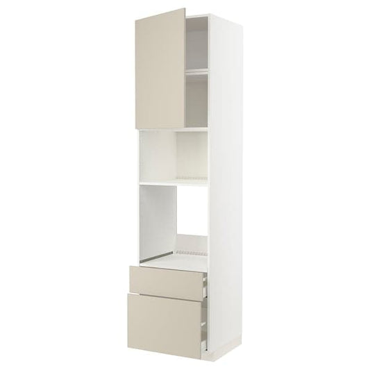 Ikea METOD / MAXIMERA - High cab f oven/micro w dr/2 drwrs, white/Havstorp beige