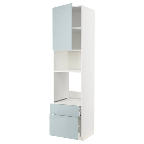 METOD / MAXIMERA high cab f oven/micro w dr/2 drwrs, white/Kallarp light grey-blue, 60x240x60 cm