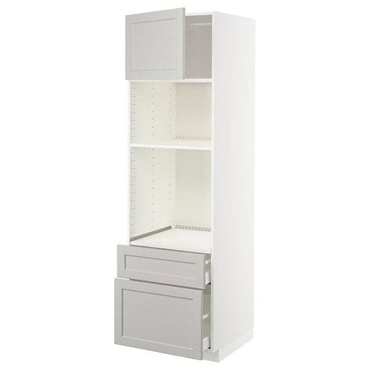 Ikea METOD / MAXIMERA - High cab f oven/micro w dr/2 drwrs, white/Lerhyttan light grey, 60x60x200 cm